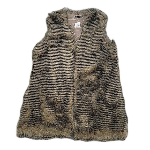 Amanda Blu Womens Owl Vest Size Large Long Fur Brown Cute NEW Open Front Pockets - Picture 1 of 10